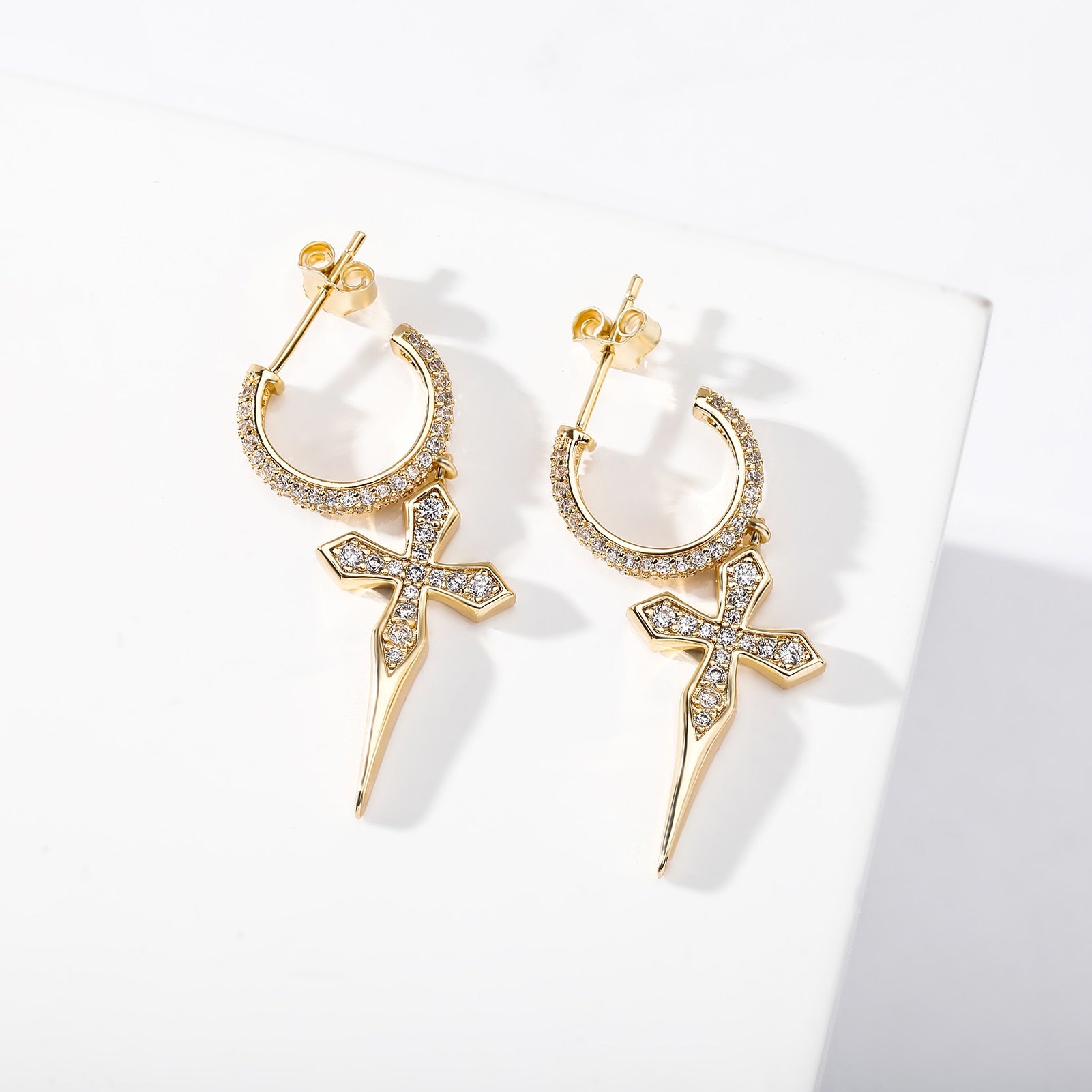 New Cross Boucle CZ Earrings