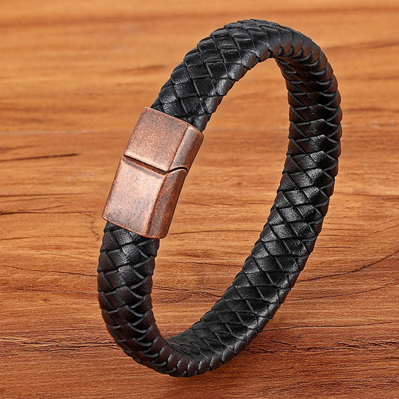 Steel Charm Leather Bracelet