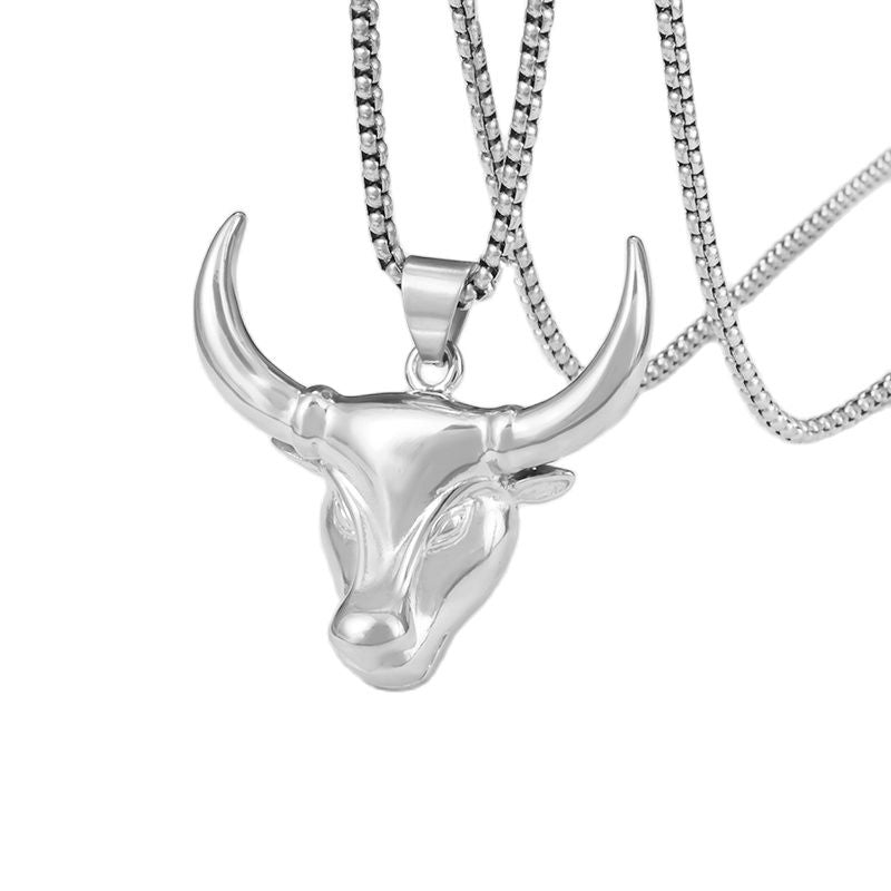 Hip Hop Zircon Ice Out Animal Bull Head Pendant Necklace