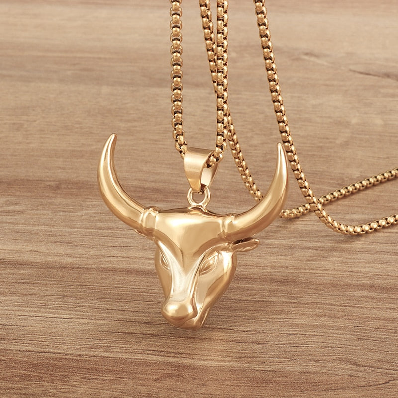 Hip Hop Zircon Ice Out Animal Bull Head Pendant Necklace